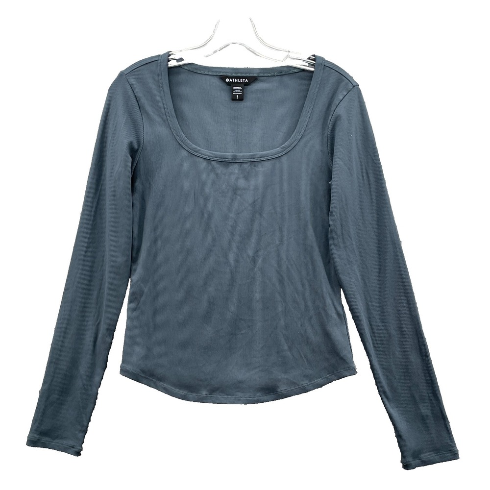 Athleta Ribbed Top Women's Small Green Chic Y2k Athleisure Academia Scoop Neck